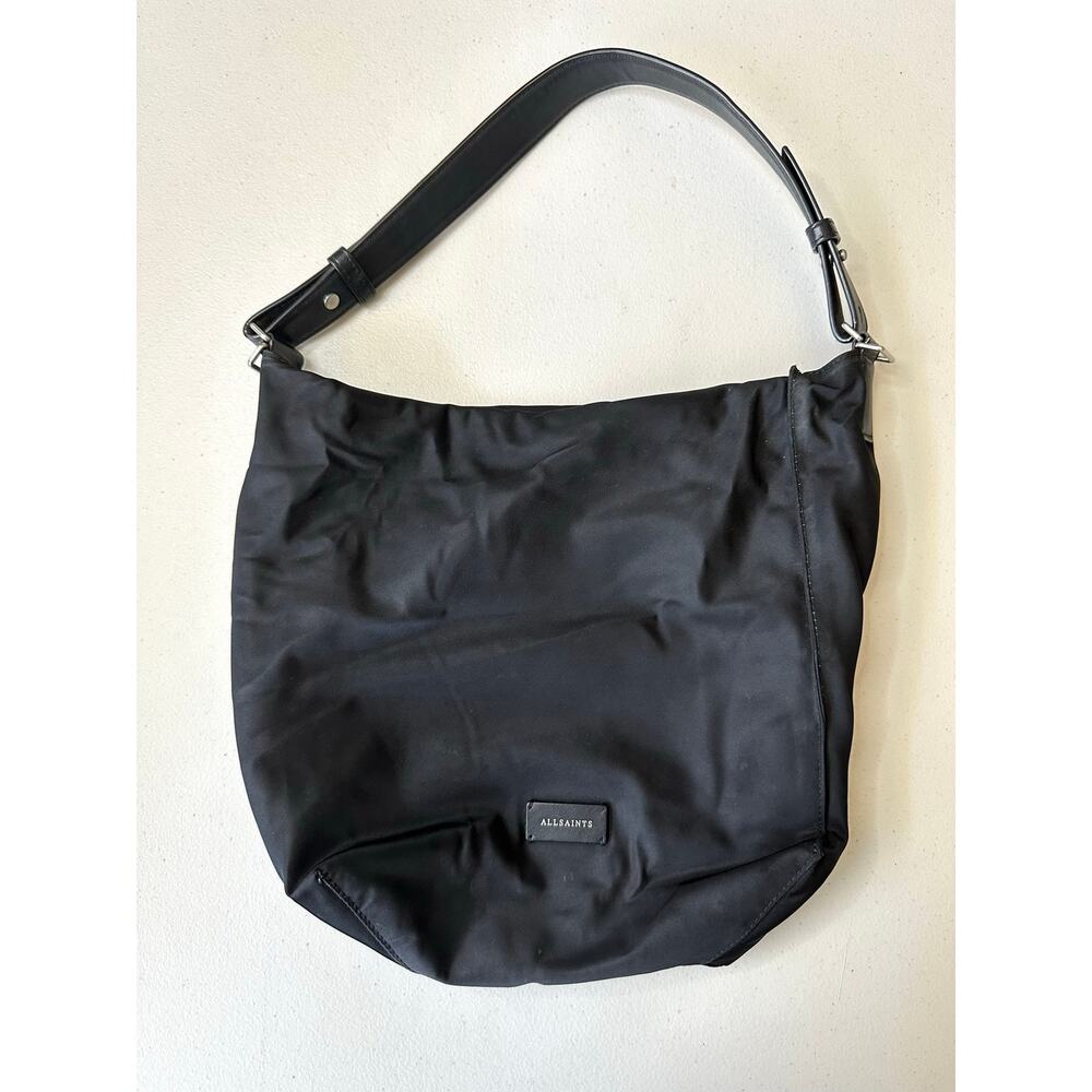 AllSaints Nilo Kita Black Nylon Shoulder Bag Minimalist Slouchy Tote Purse